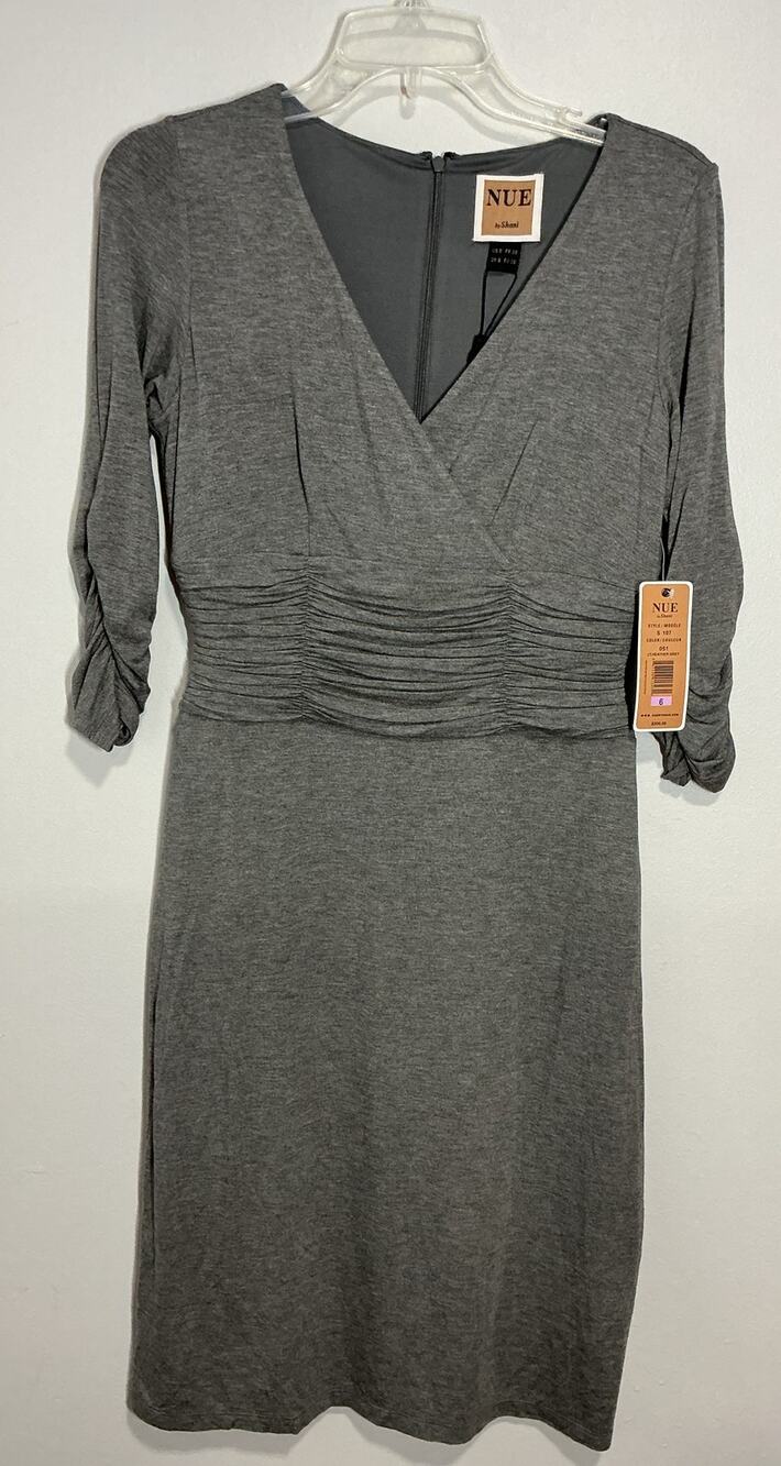 NWT Nue by Shani charcoal long sleeve built in shapewear dress Size 6